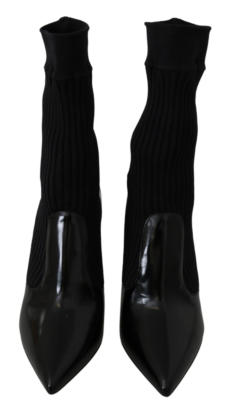 Black Mid Calf Socks Leather Boots Shoes