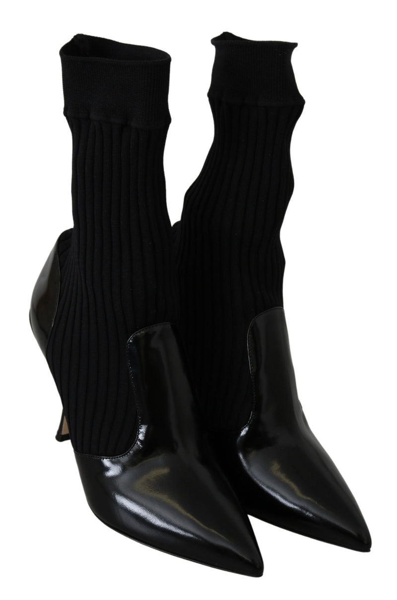 Black Mid Calf Socks Leather Boots Shoes