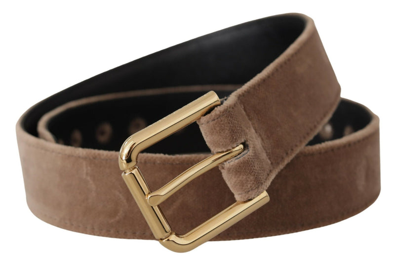 Light Brown Velvet Gold Tone Logo Metal Buckle Belt