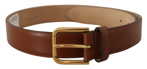 Brown Leather Polished Gold Metal Waist Buckle Belt