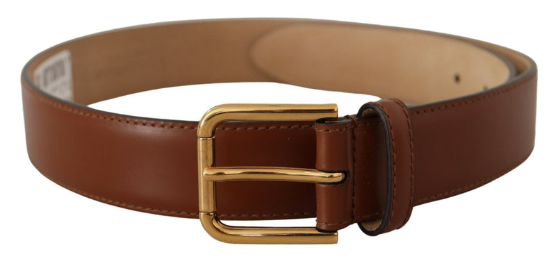 Brown Leather Polished Gold Metal Waist Buckle Belt