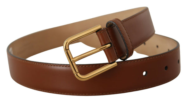 Brown Leather Polished Gold Metal Waist Buckle Belt