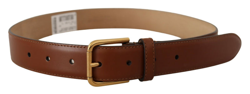 Brown Leather Polished Gold Metal Waist Buckle Belt