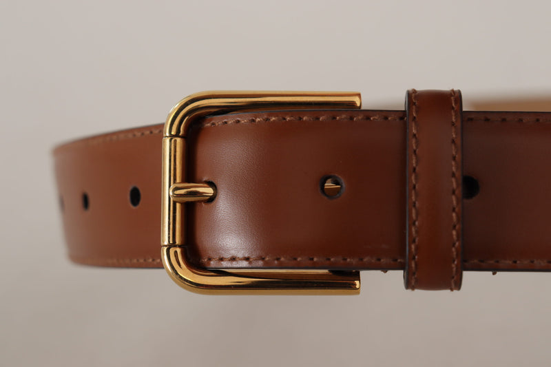 Brown Leather Polished Gold Metal Waist Buckle Belt