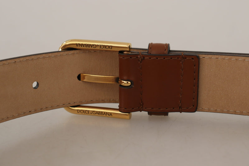 Brown Leather Polished Gold Metal Waist Buckle Belt