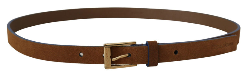 Dark Brown Blue Leather Gold Metal Buckle Belt