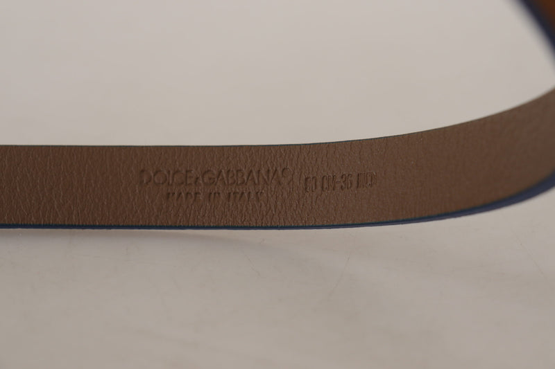 Dark Brown Blue Leather Gold Metal Buckle Belt