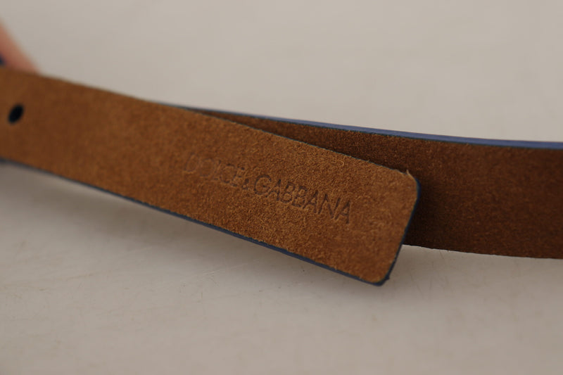 Dark Brown Blue Leather Gold Metal Buckle Belt