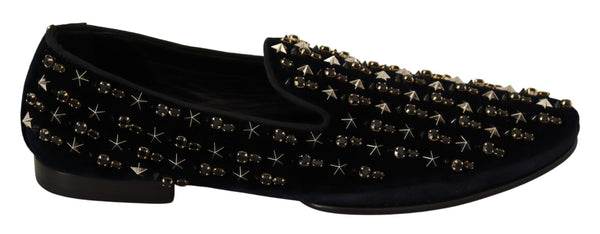 Black Suede Velvet Crystal Loafers Shoes