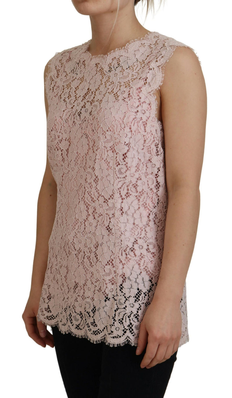 Pink Floral Lace Sleeveless Tank Blouse Top