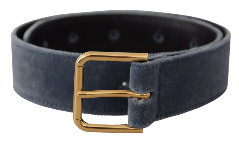 Navy Blue Velvet Gold Metal Logo Waist Buckle Belt