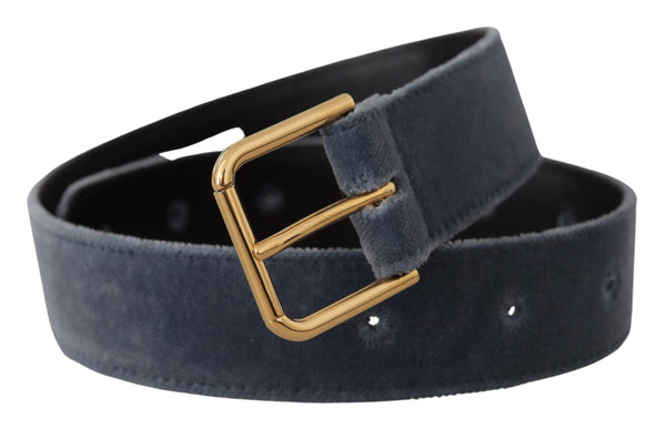 Navy Blue Velvet Gold Metal Logo Waist Buckle Belt