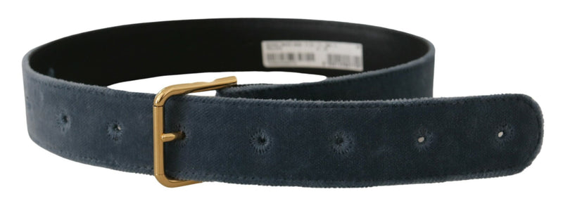 Navy Blue Velvet Gold Metal Logo Waist Buckle Belt