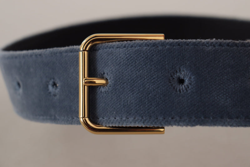 Navy Blue Velvet Gold Metal Logo Waist Buckle Belt