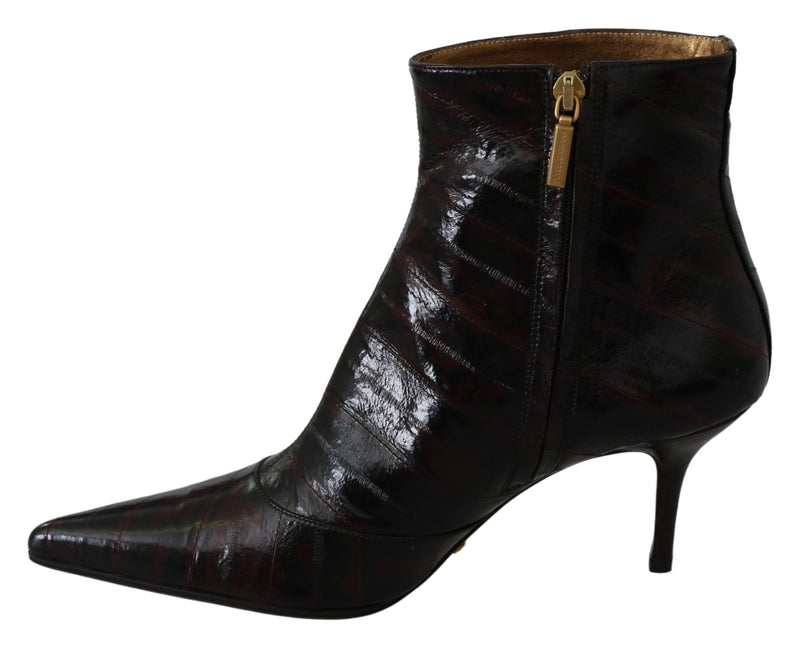 Bordeaux Eel Leather Ankle Heels Boots