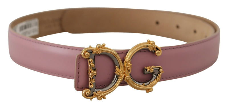 Pink Leather Baroque Gold Metal DG Logo Buckle Belt