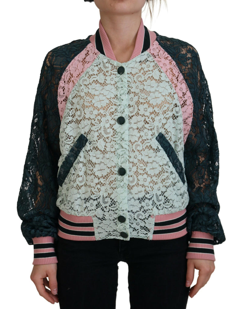 Multicolor Floral Lace Cotton Bomber Jacket