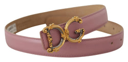 Pink Leather Baroque Gold Metal DG Logo Buckle Belt