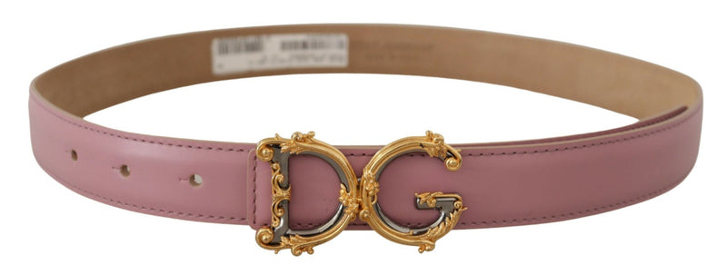 Pink Leather Baroque Gold Metal DG Logo Buckle Belt