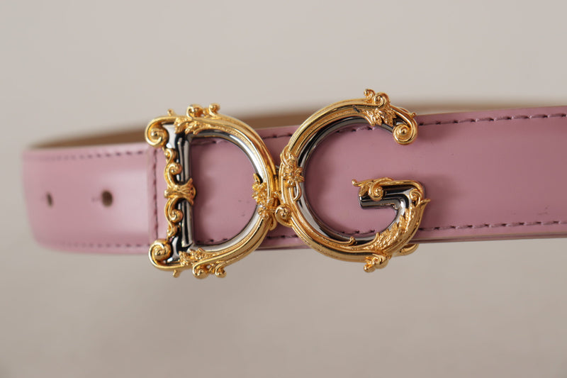 Pink Leather Baroque Gold Metal DG Logo Buckle Belt