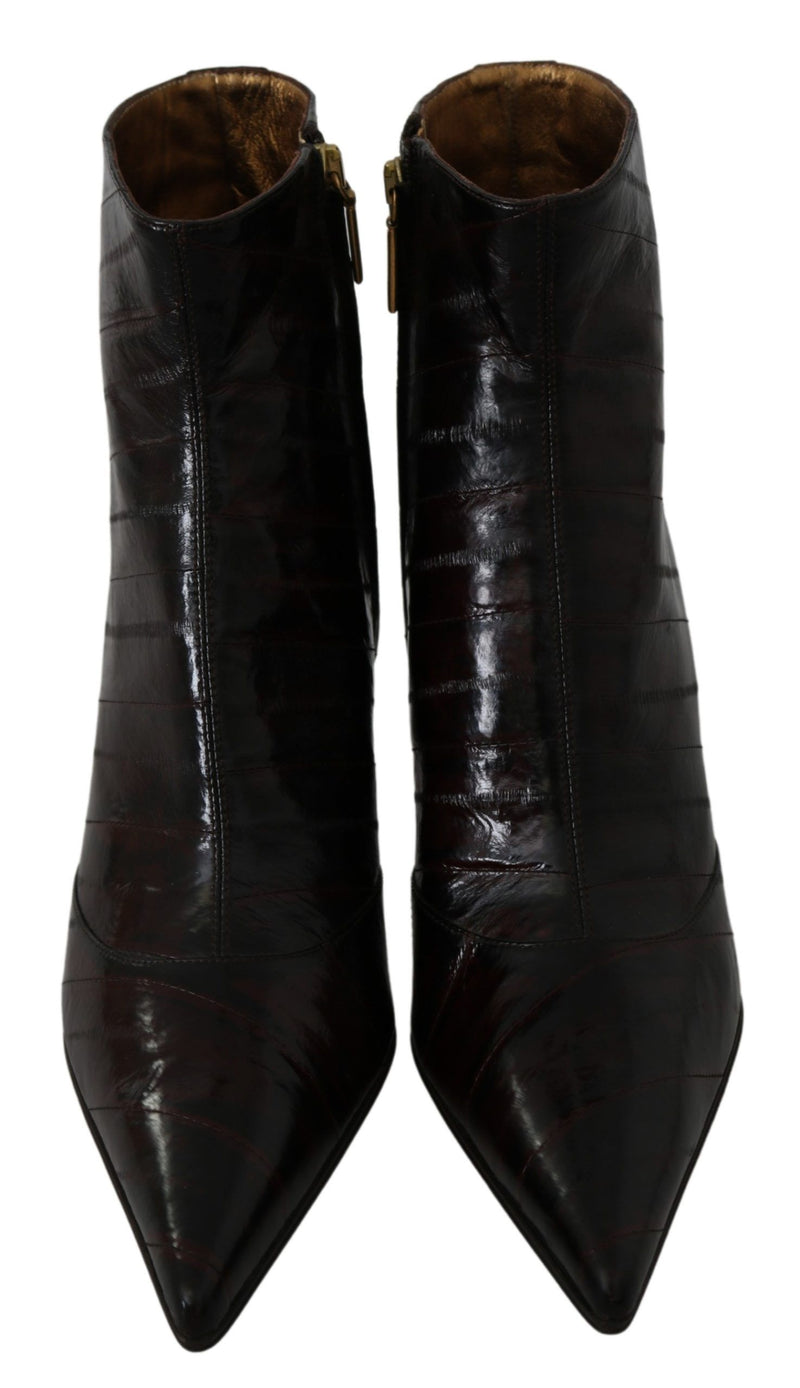 Bordeaux Eel Leather Ankle Heels Boots