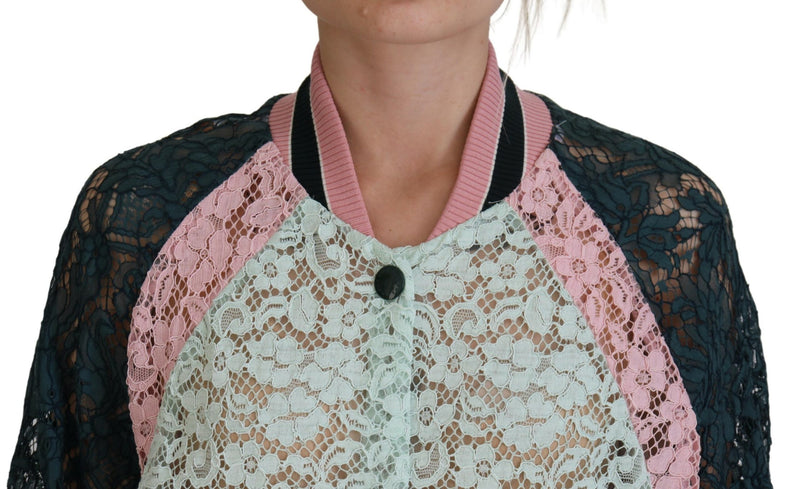 Multicolor Floral Lace Cotton Bomber Jacket