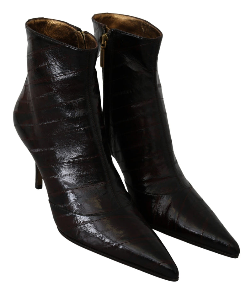 Bordeaux Eel Leather Ankle Heels Boots