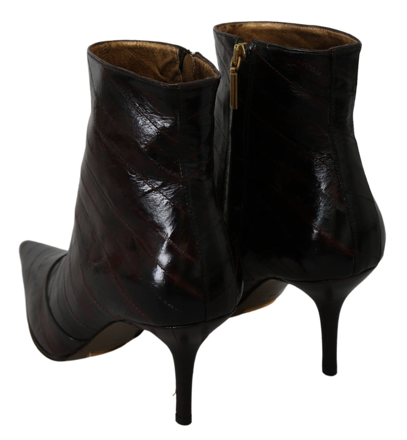 Bordeaux Eel Leather Ankle Heels Boots