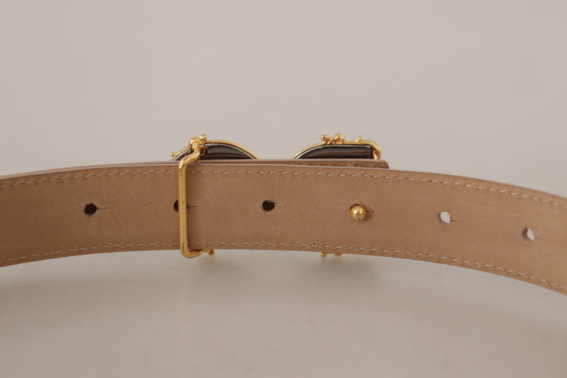 Pink Leather Baroque Gold Metal DG Logo Buckle Belt