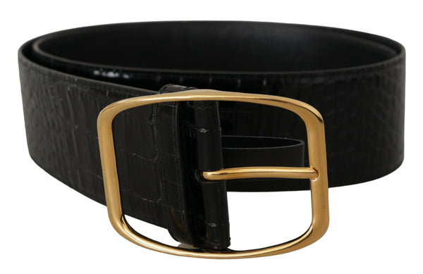 Black Wide Waist Design Leather Gold Metal Buckle Belt