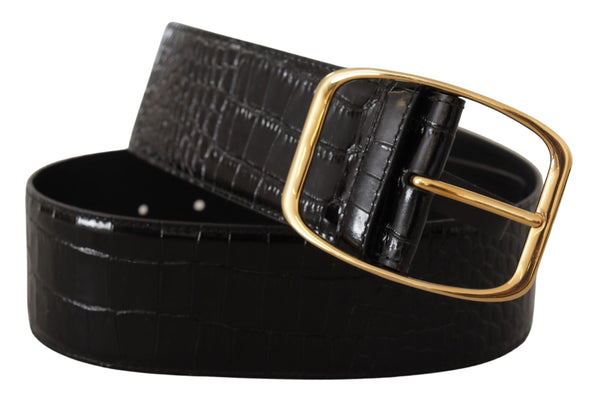 Black Wide Waist Design Leather Gold Metal Buckle Belt