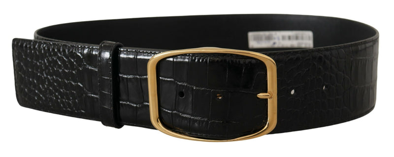 Black Wide Waist Design Leather Gold Metal Buckle Belt