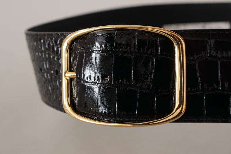 Black Wide Waist Design Leather Gold Metal Buckle Belt