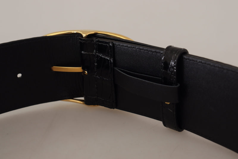 Black Wide Waist Design Leather Gold Metal Buckle Belt