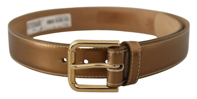 Bronze Calf Leather Gold Logo Waist Buckle Belt