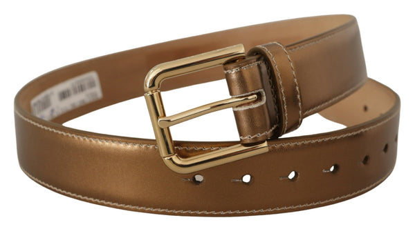 Bronze Calf Leather Gold Logo Waist Buckle Belt