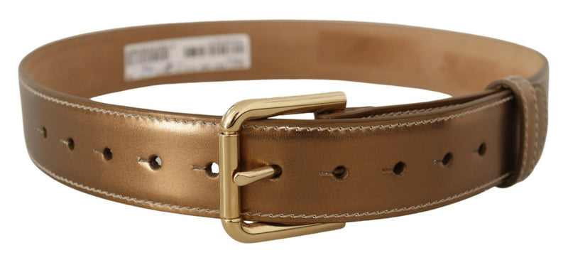 Bronze Calf Leather Gold Logo Waist Buckle Belt