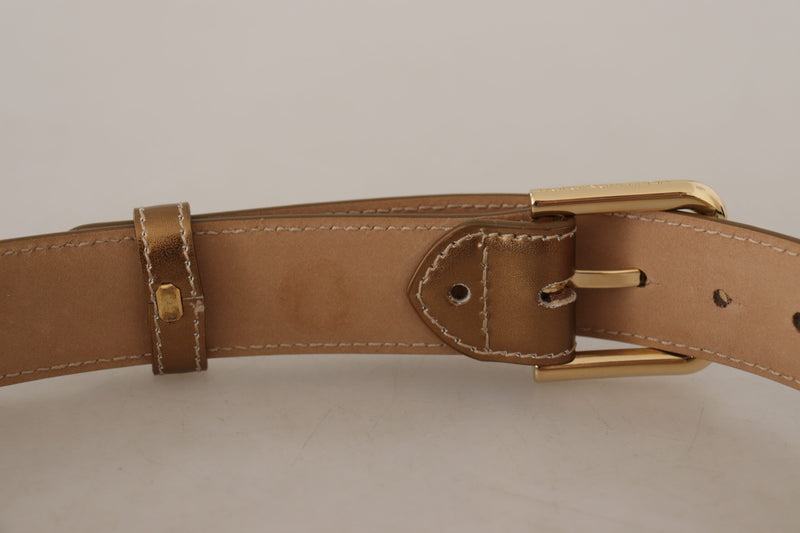 Bronze Calf Leather Gold Logo Waist Buckle Belt