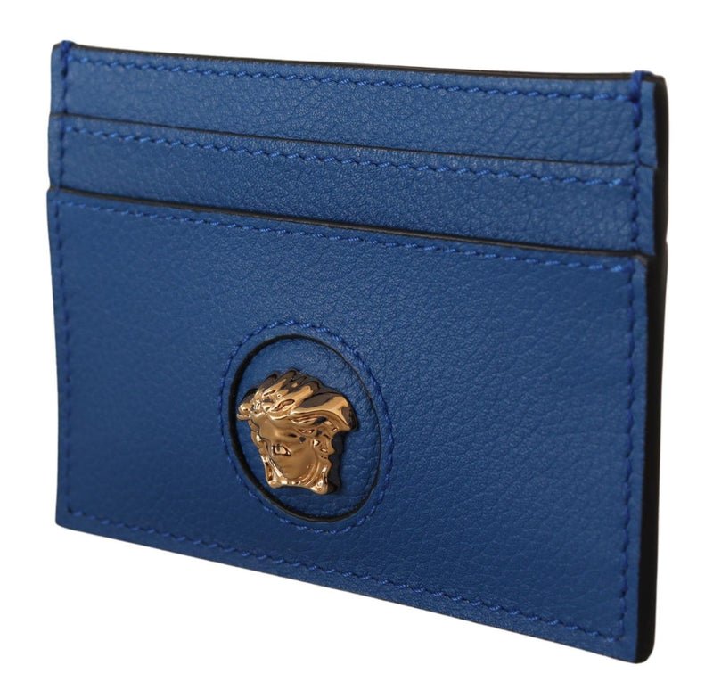 Blue Calf Leather Card Holder Wallet