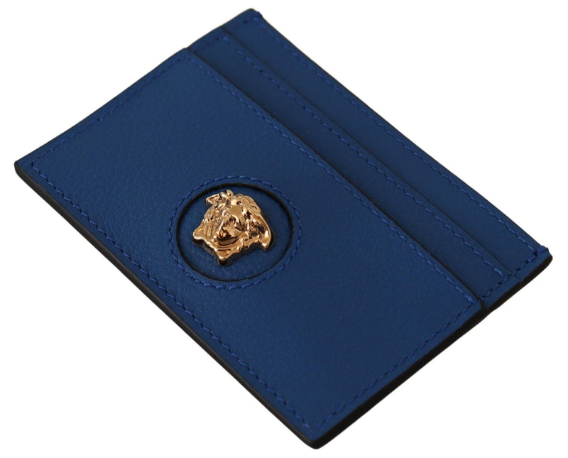 Blue Calf Leather Card Holder Wallet