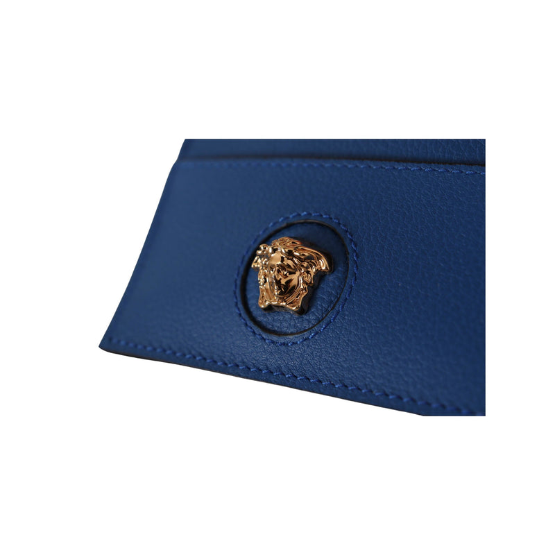 Blue Calf Leather Card Holder Wallet