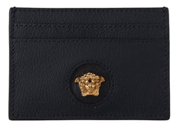 Blue Calf Leather Card Holder Wallet