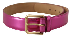 Pink Leather Gold Logo Engraved Waist Buckle Belt