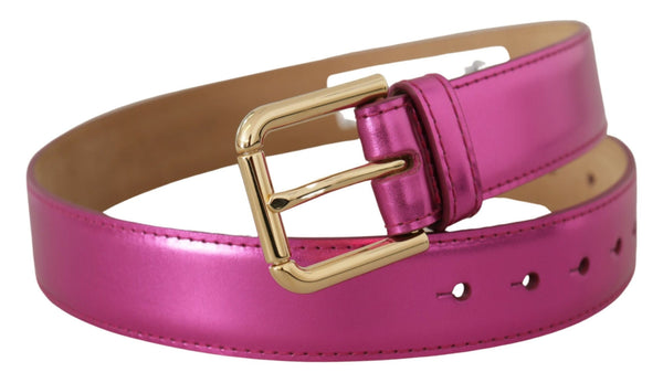 Pink Leather Gold Logo Engraved Waist Buckle Belt