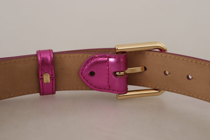 Pink Leather Gold Logo Engraved Waist Buckle Belt