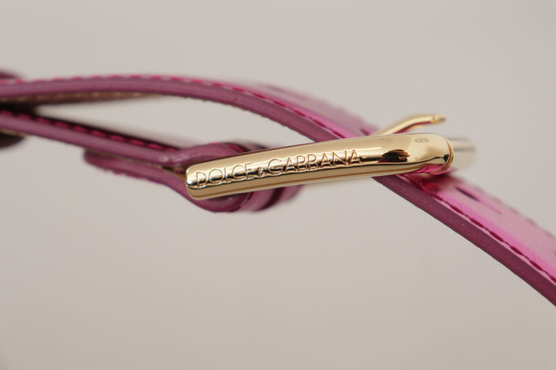 Pink Leather Gold Logo Engraved Waist Buckle Belt