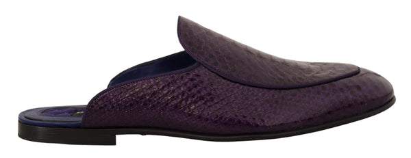 Purple Exotic Leather Flats Slides Shoes