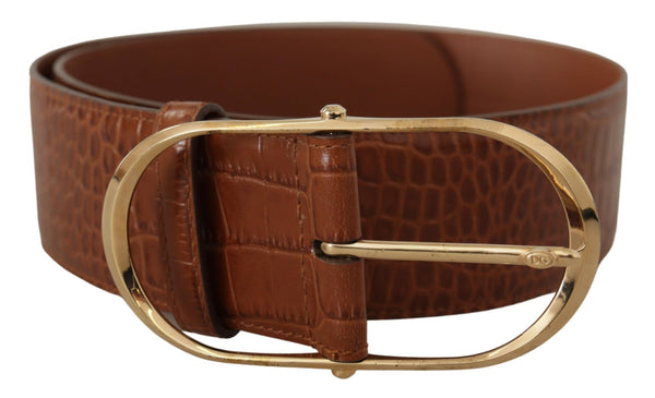 Brown Wide Waist Leather Gold Oval Metal Buckle Belt