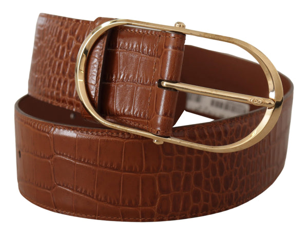 Brown Wide Waist Leather Gold Oval Metal Buckle Belt