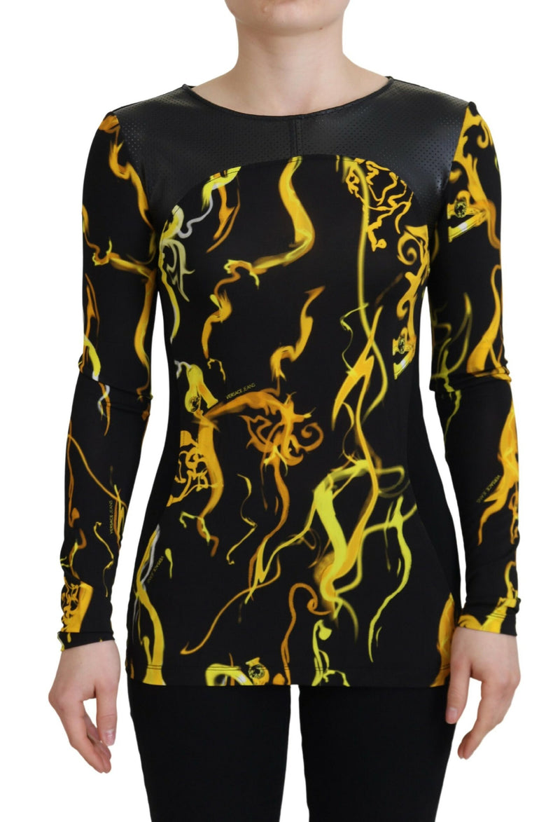 Black Smoke Print Long Sleeves Top